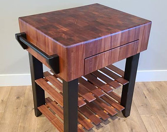 Functional and Stylish Kitchen Cart Featuring a Butcher Block Top