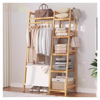 Wooden Clothes Rack With Shelves