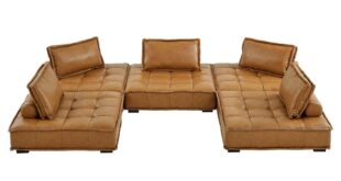 Brown Leather Tufted Sectional Sofa