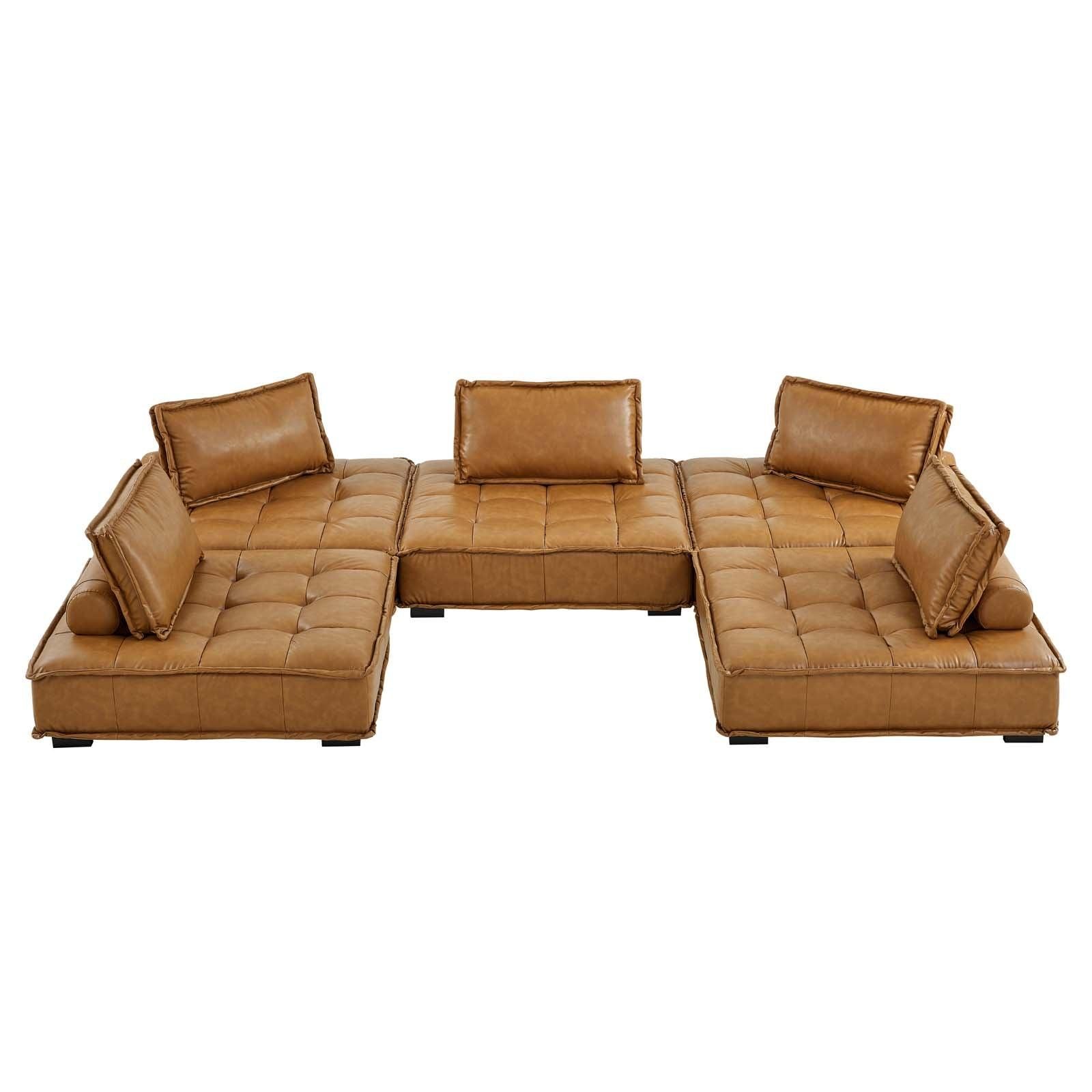 Luxurious Brown Leather Tufted Sectional Sofa: A Stylish Addition to Your Living Room