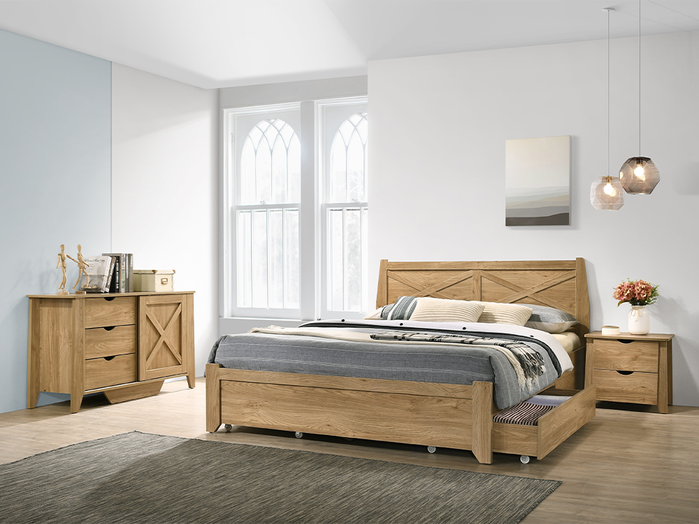 Luxurious King Size Bed Frame with Drawer Storage crafted from Wood