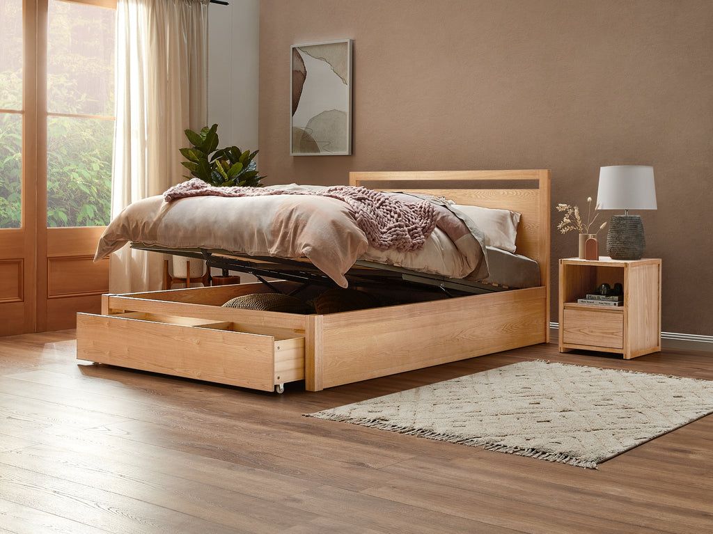 Maximize Your Bedroom’s Space with Elegant Wooden Double Beds Featuring Storage Drawers