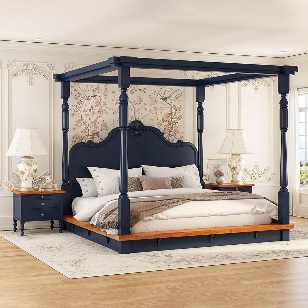 Regal Wooden Canopy Bed Frame: Fit For a King