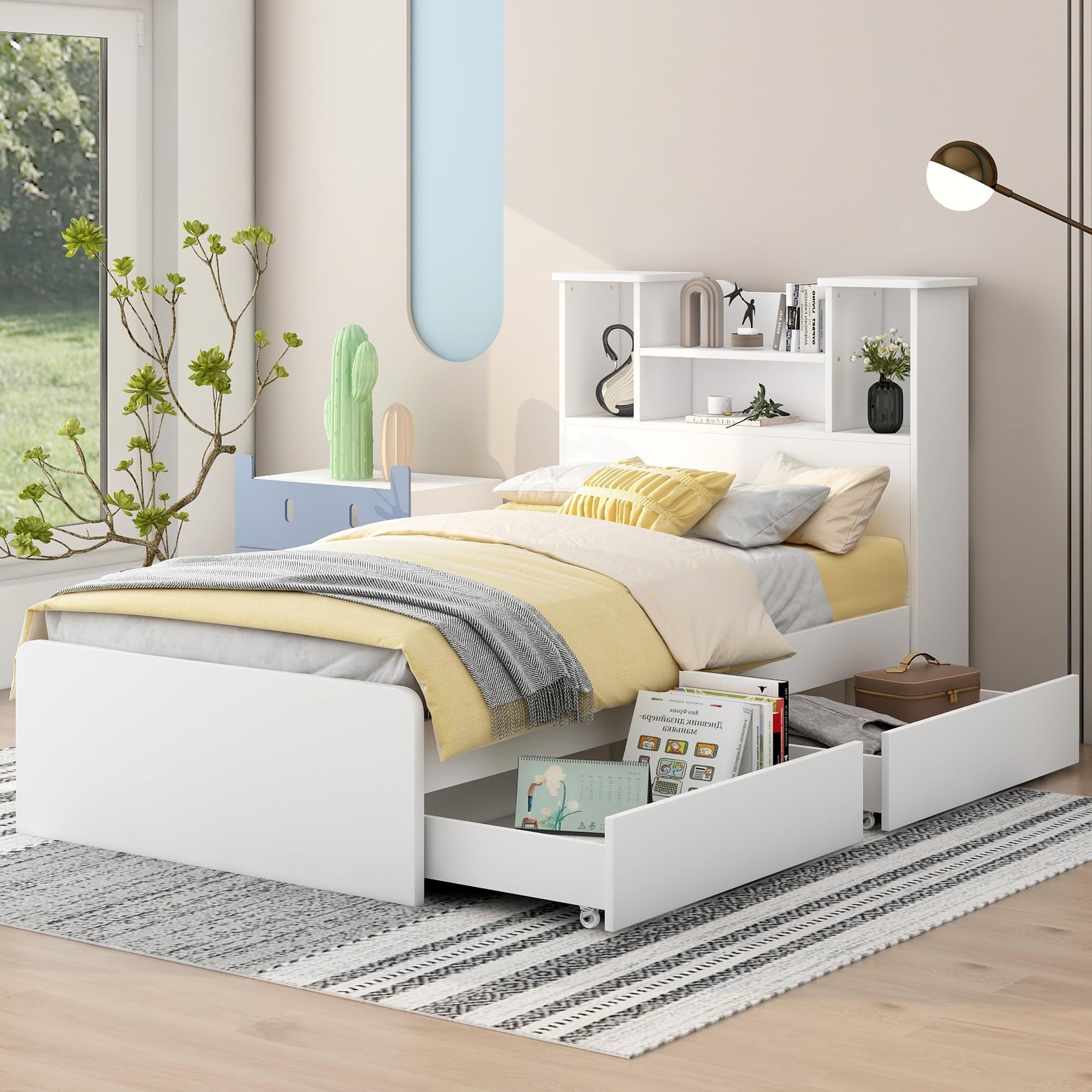 Smart Storage Solutions: Bed Frame Featuring Drawers and Shelves