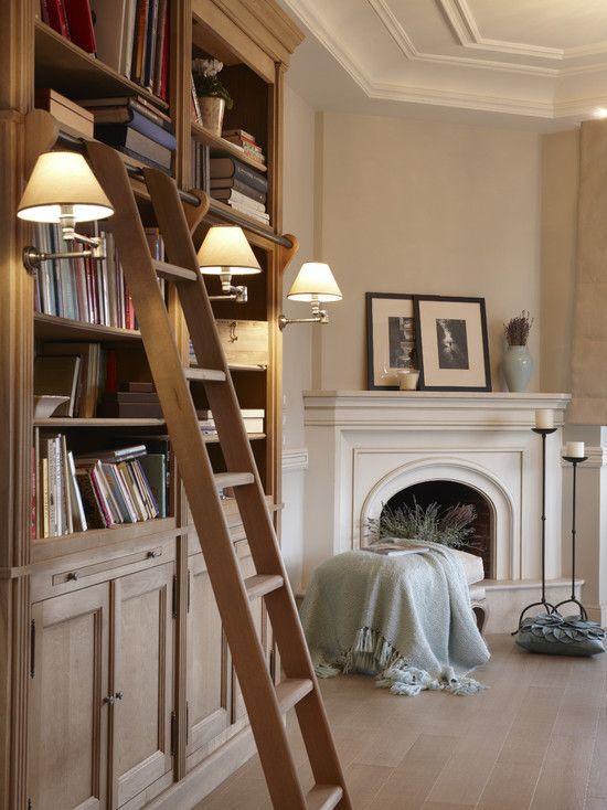 Stunning Bookcases Flanking a Cozy Fireplace