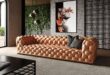 Brown Leather Tufted Sectional Sofa