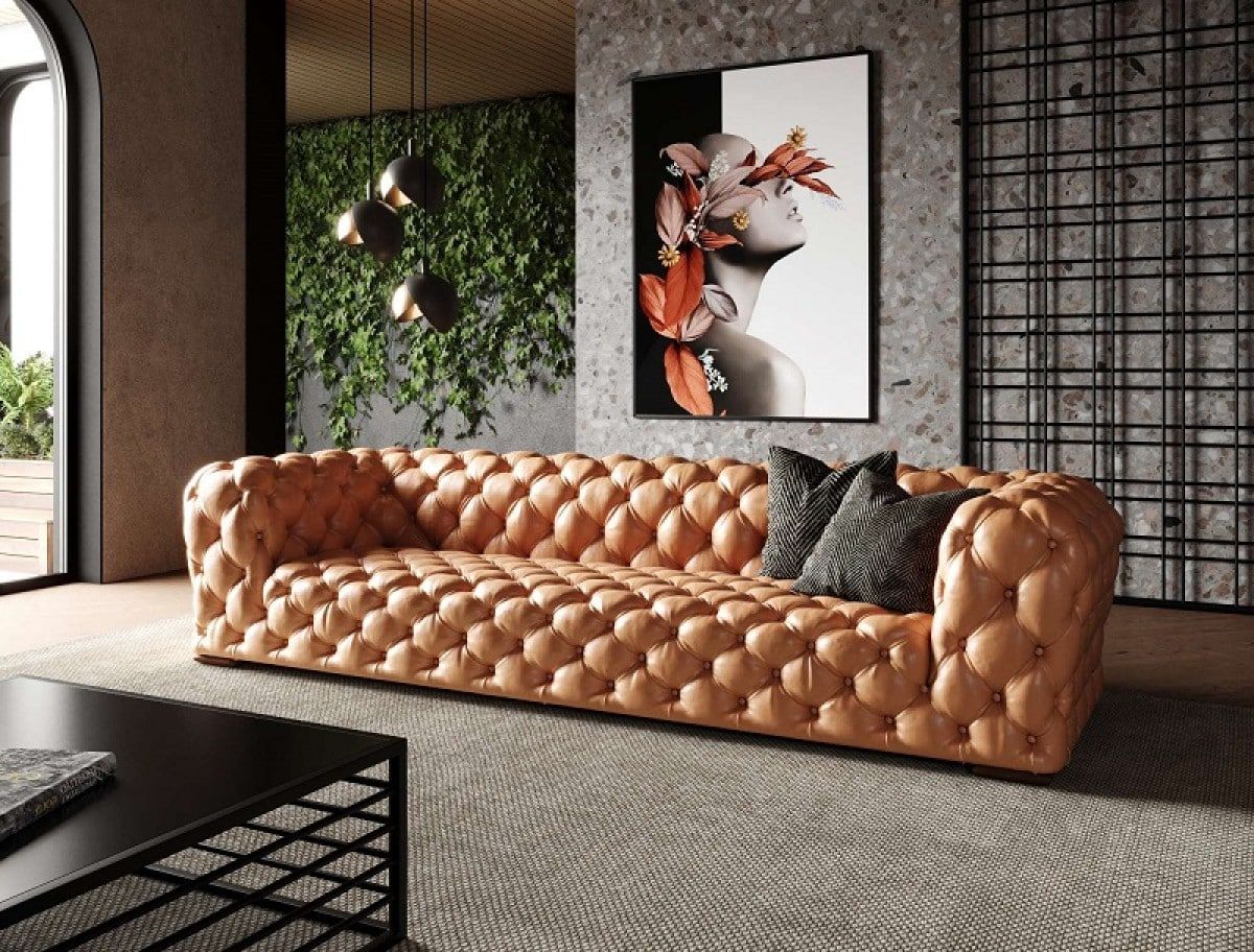 Stunning Brown Leather Tufted Sectional Sofa: A Timeless Addition to Your Living Room