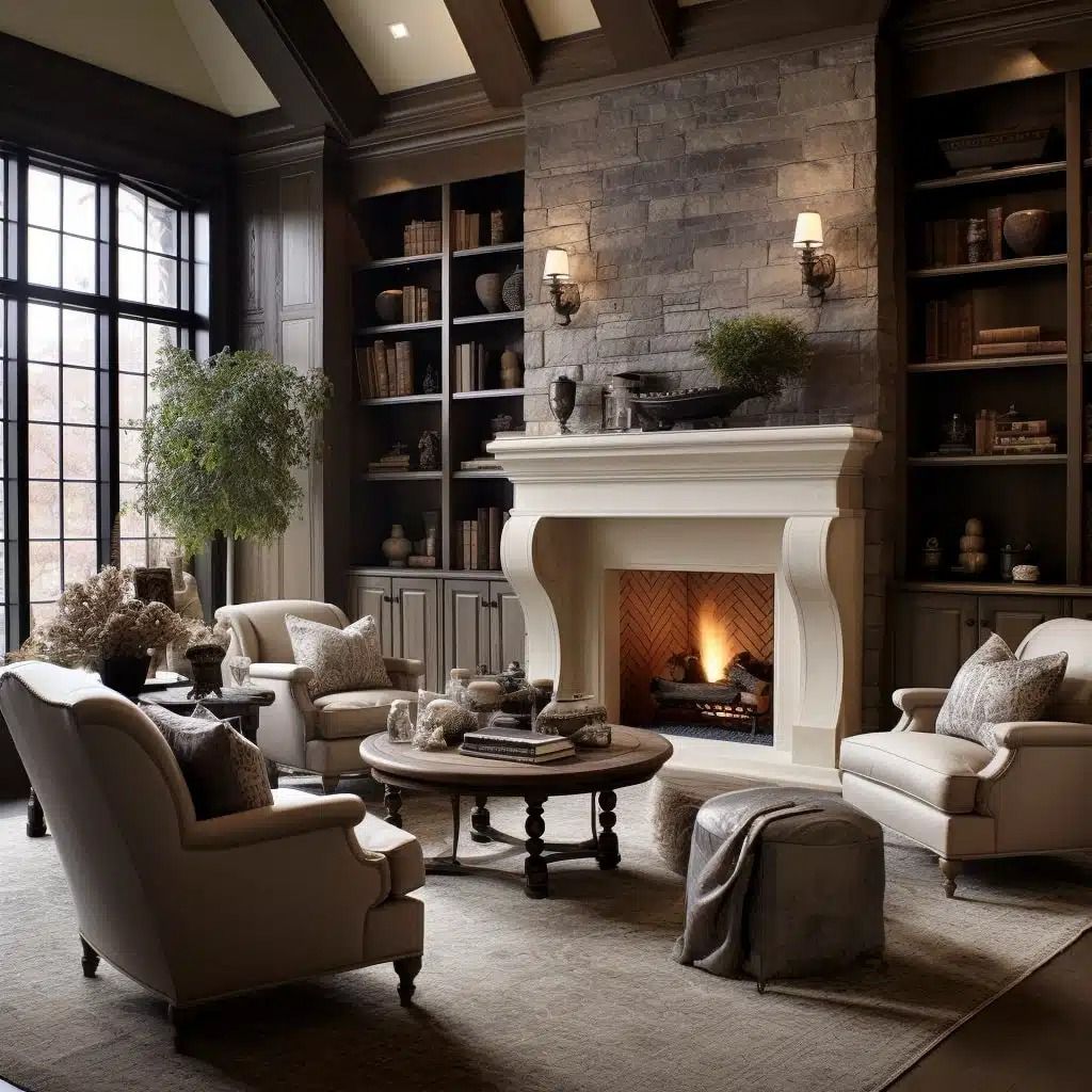 Stylish Bookcases Complementing a Fireplace