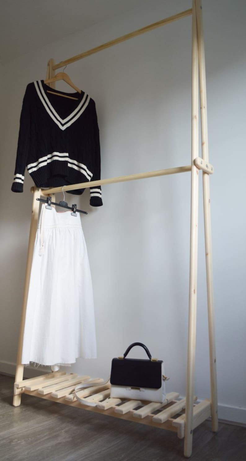 Stylish and Functional Wooden Clothes Rack with Shelves for Organizing Your Wardrobe