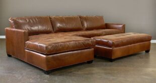 Brown Leather Tufted Sectional Sofa