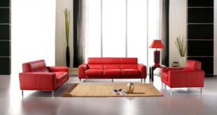 Contemporary Red Leather Sofa Set