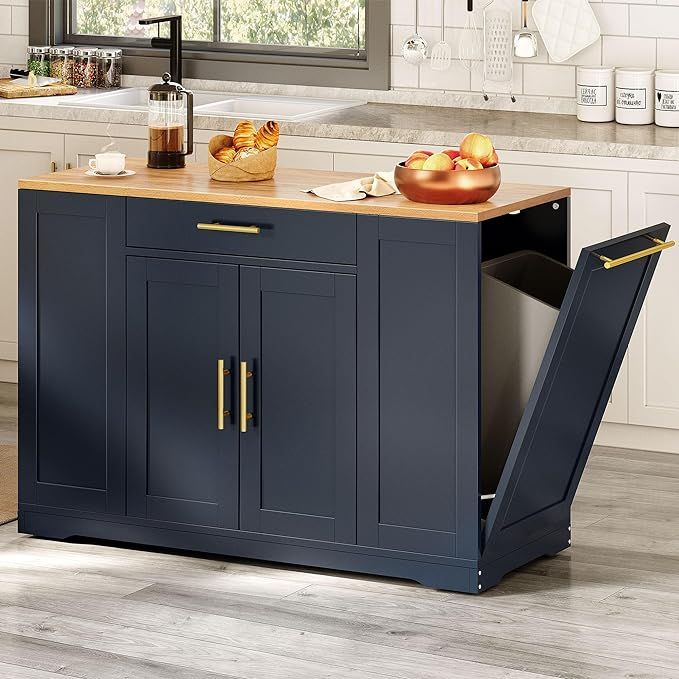 The Convenient Kitchen Island Cart with Built-In Trash Compartment