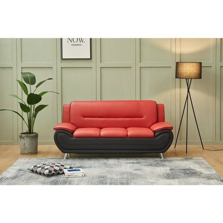 Contemporary Red Leather Sofa Set