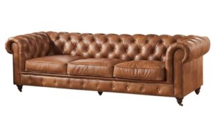 Brown Leather Tufted Sectional Sofa