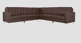 Brown Leather Tufted Sectional Sofa