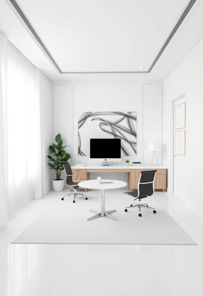 Elevate Your Workspace: A Chic Monochrome White Luxury Home Office Retreat
