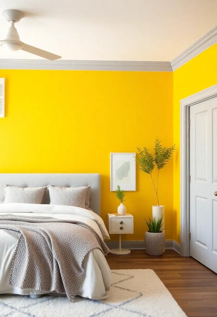 Cheerful Lemon⁢ Yellow​ with Gray Trim: Bring sunshine indoors with vibrant yellow walls offset by cool gray trim for⁤ a fresh and modern feel