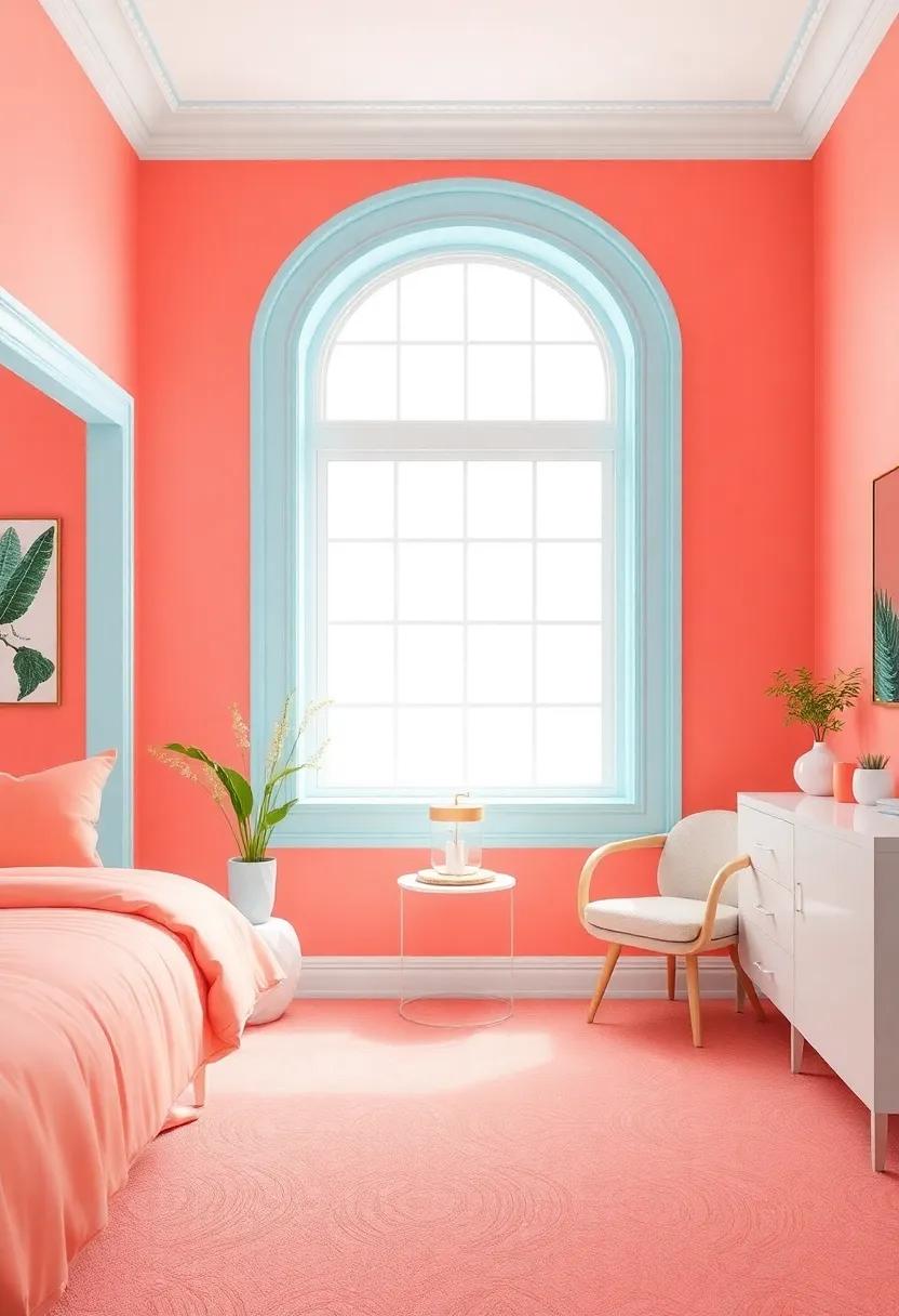 Bright Coral with Seafoam Blue Trim: Energize your space with lively coral ⁤walls,accented by soft ‍seafoam ⁢blue that dances playfully throughout the room