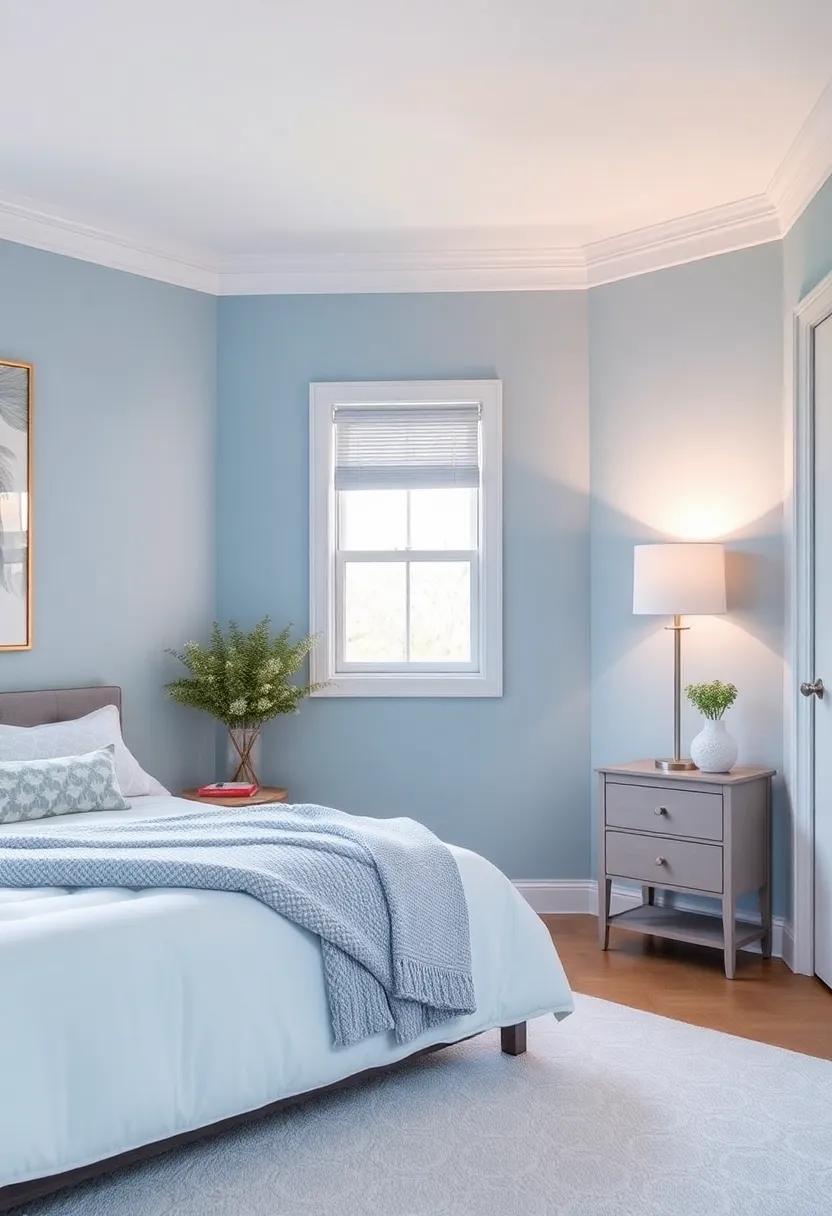 Cool ice Blue with Light Gray Trim: Invoke a sense​ of calm with crisp ice-blue walls paired with ‍gentle ⁣light gray accents ⁢for a serene ⁤retreat