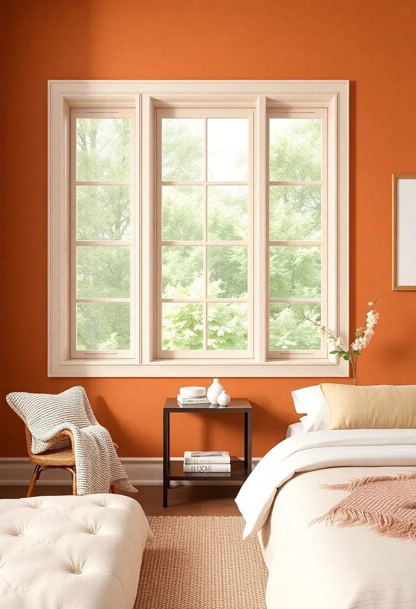 Warm Terracotta with Creamy Beige Trim: ‍Embrace earth tones with rich terracotta walls and soft beige trim for a cozy and inviting atmosphere