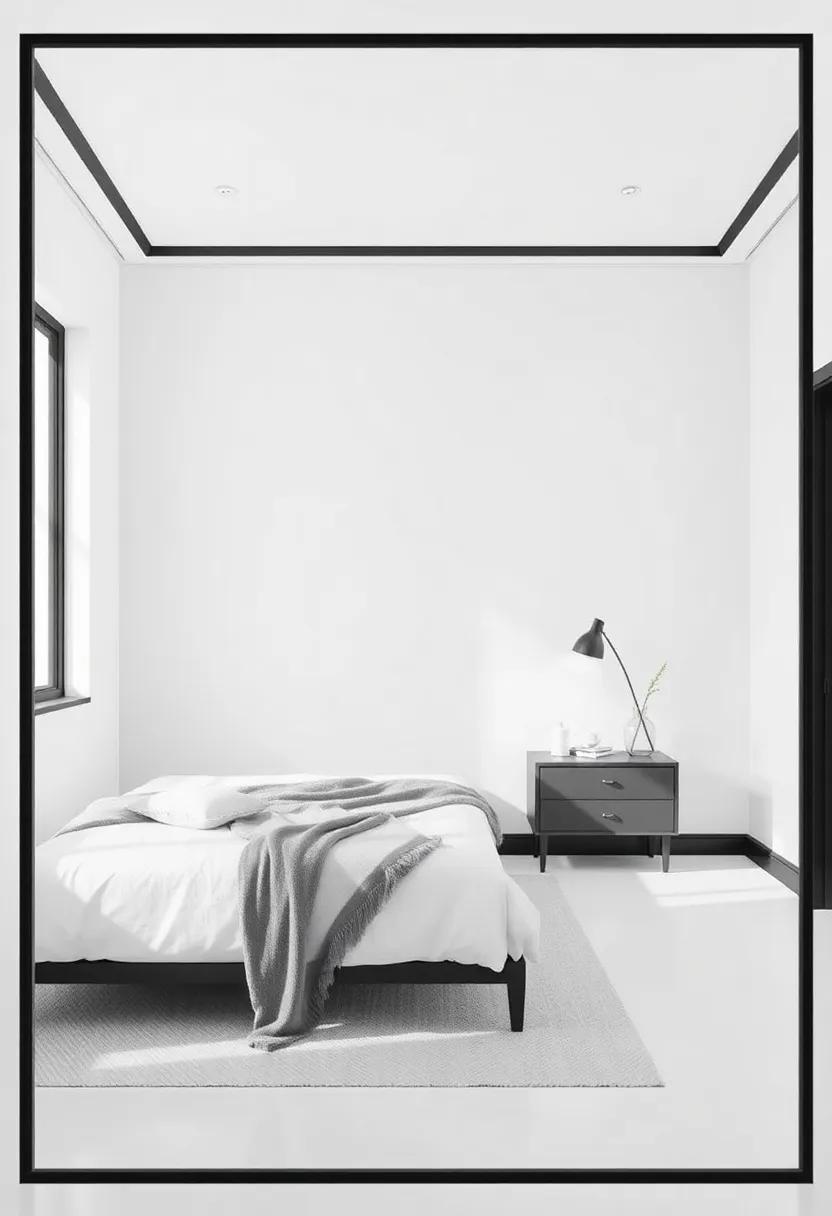 Minimalist White with Black‌ Trim: Embrace ‍a sleek and ⁣modern​ aesthetic with crisp white​ walls paired with sharp⁢ black accents for an effortlessly chic​ look