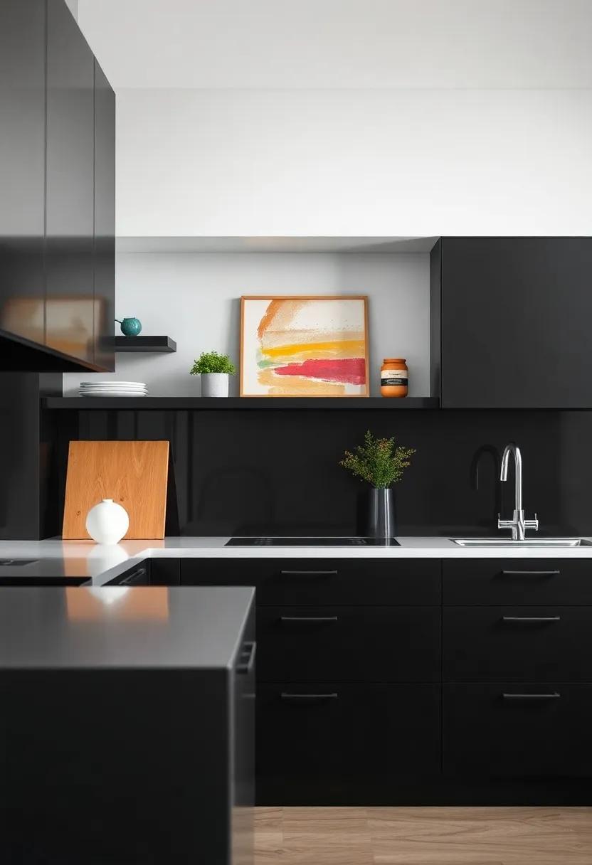 Add ‌a ‌Pop ⁢of Color: Use vibrant ⁤accents, like bright ‌artwork or colorful appliances, to contrast beautifully⁣ against black cabinetry
