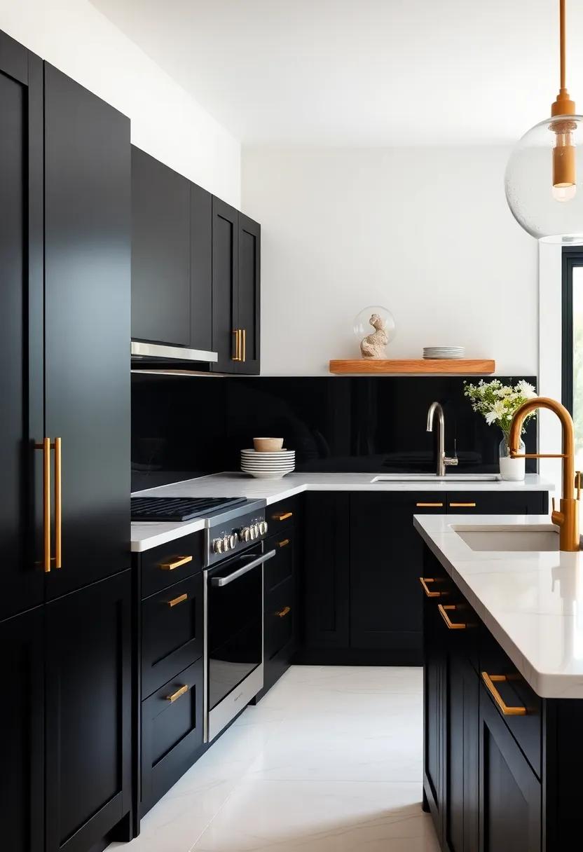 Go⁣ Bold with Gold:⁣ Elevate your⁢ black cabinetry with gold hardware ⁢and fixtures for⁢ a ​touch⁣ of ⁣luxury