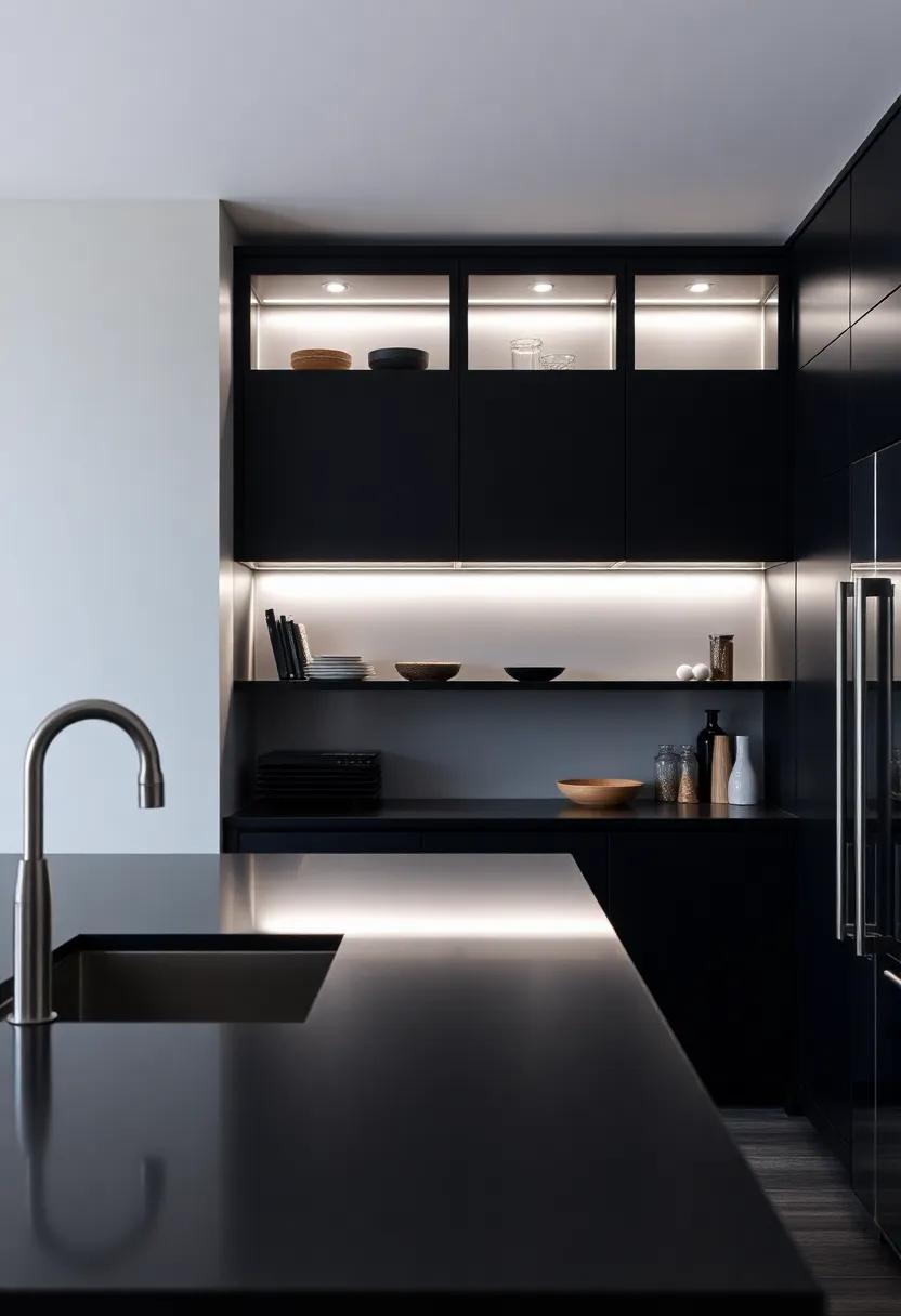 Create a Backlit ​Feature: Backlit shelves or ⁤cabinet interiors can turn your black kitchen into​ a mesmerizing focal point