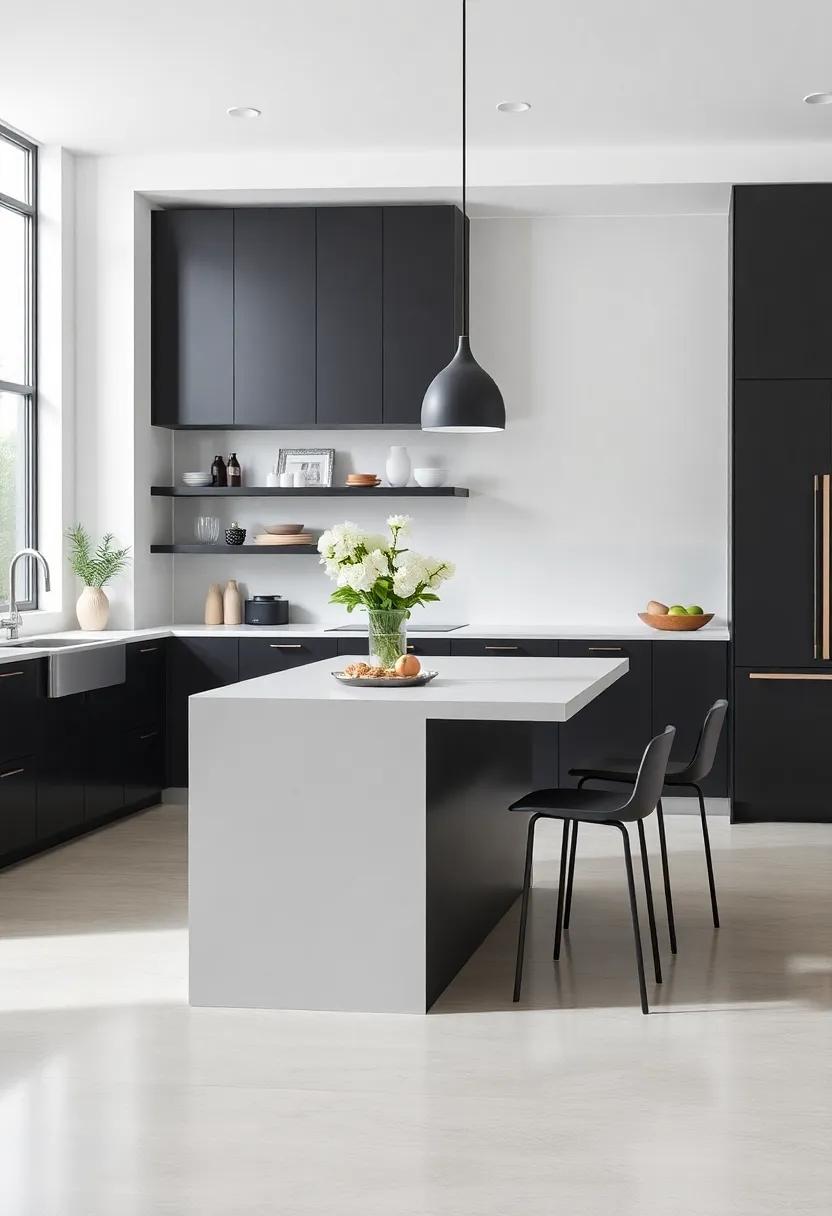 Custom Island:⁤ Design a striking kitchen island featuring a contrasting ⁤color or material that complements your⁤ black⁣ cabinetry