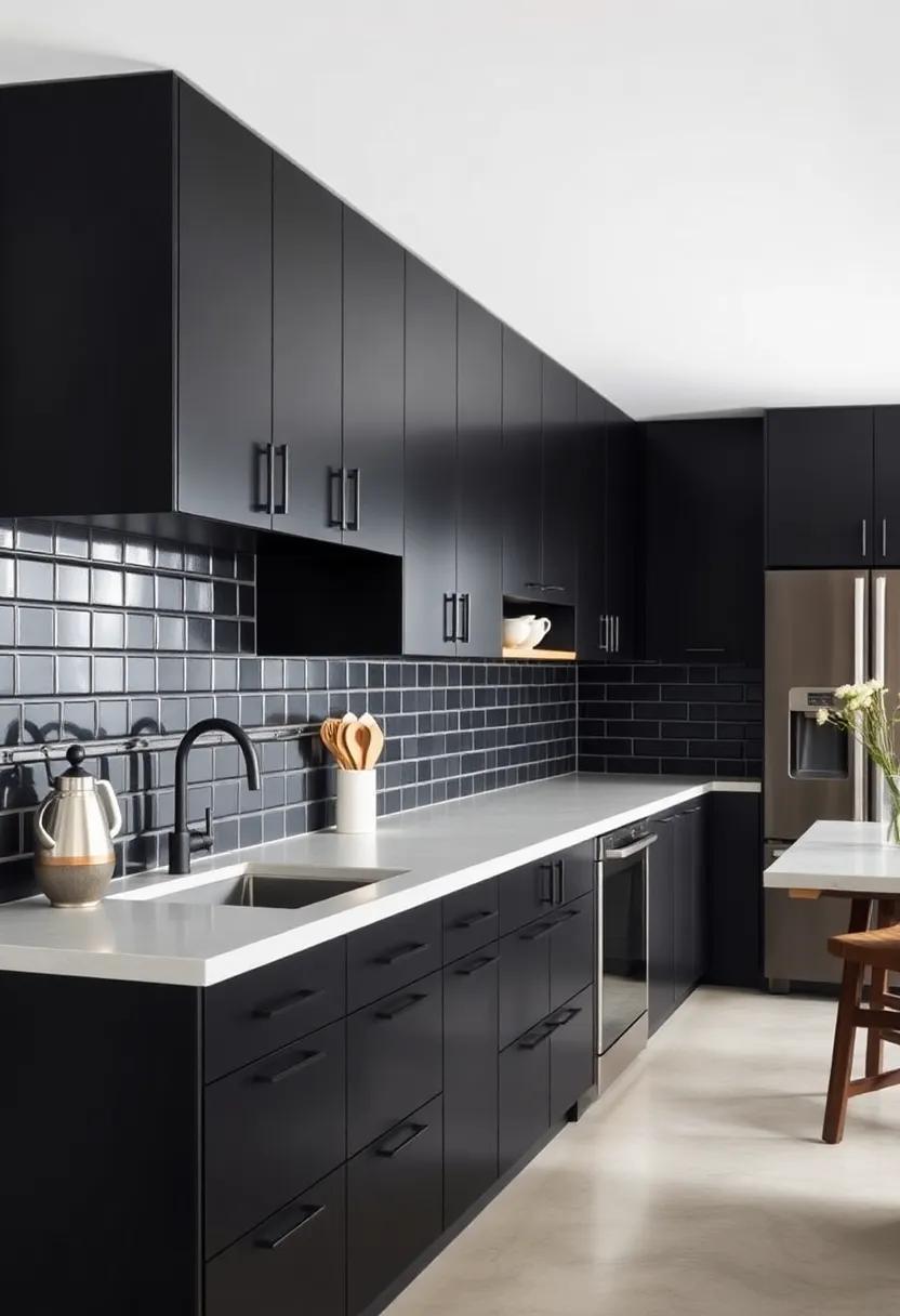 Go Industrial: Embrace ⁢an ‌industrial aesthetic with black⁣ cabinets ⁢paired with concrete countertops and metal fixtures