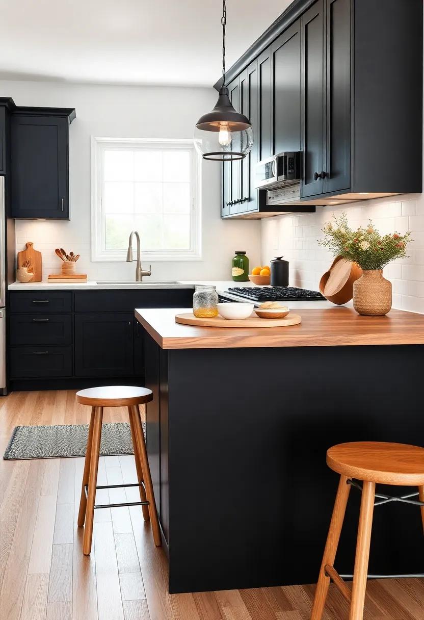 Mix and Match: Combine black cabinets‌ with natural wood accents for a trendy,modern farmhouse vibe