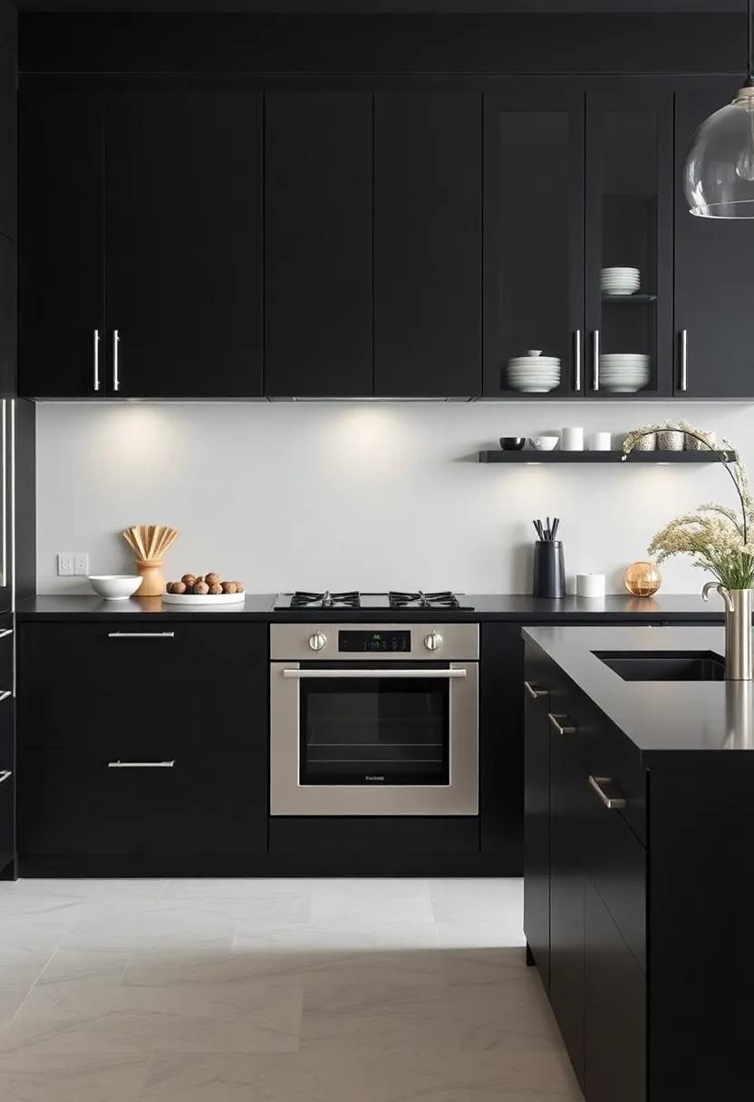 Utilize Glass Inserts: Incorporate glass-front cabinets to showcase ​decorative items while keeping a sleek black aesthetic