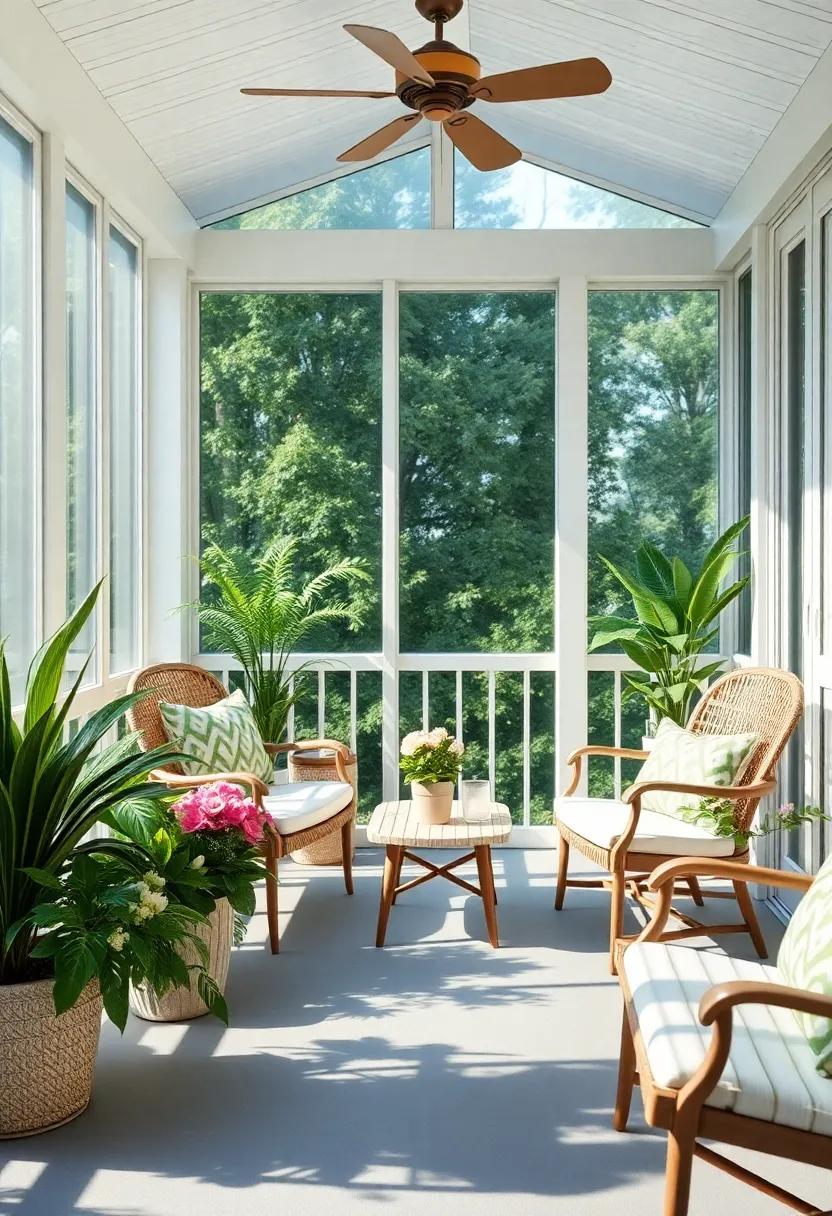Floral Arrangements and Greenery to Brighten ⁣Your Screened Porch