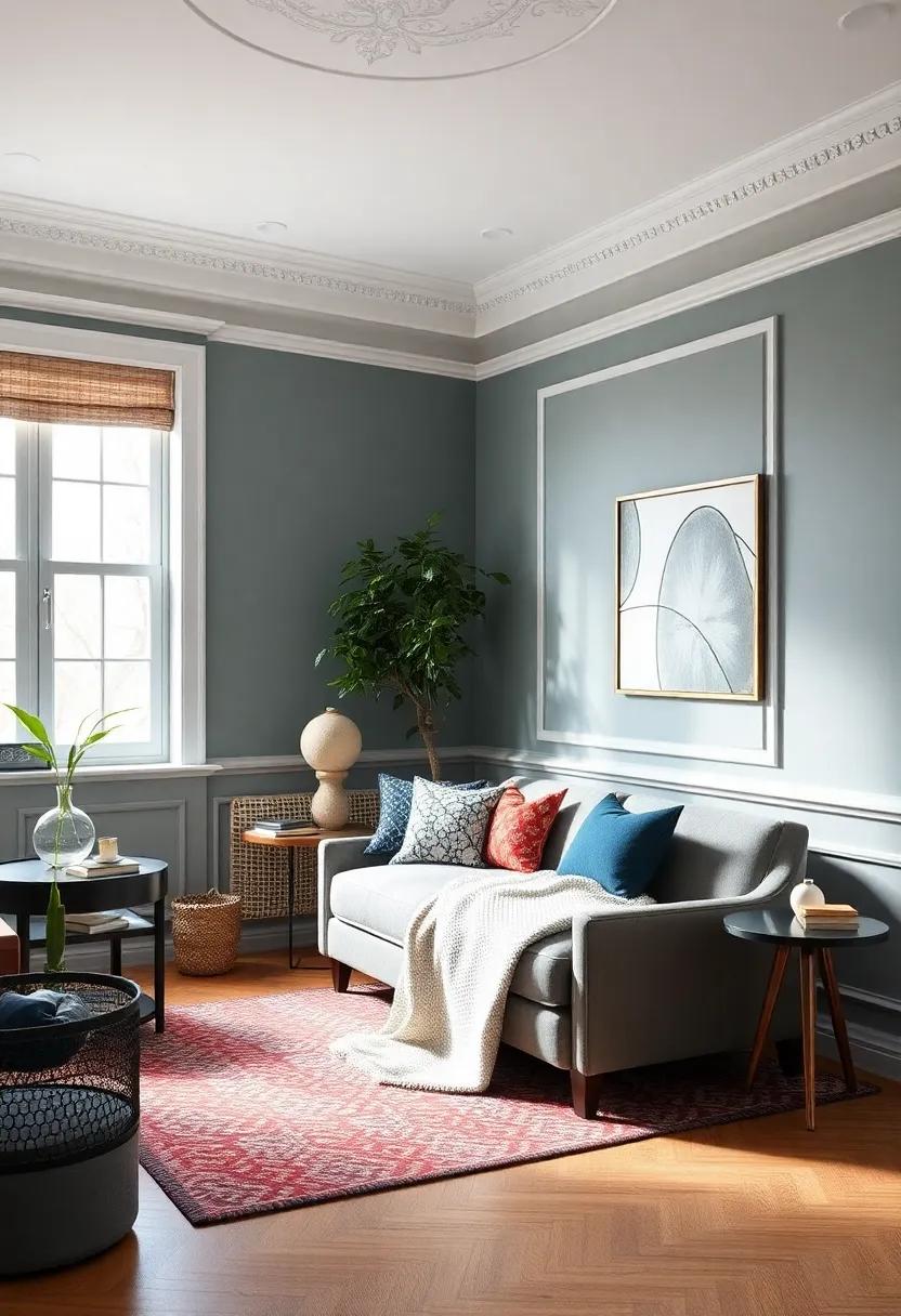 Install Decorative Molding: Add architectural interest with crown molding or wainscoting painted in contrasting colors for a chic and sophisticated vibe