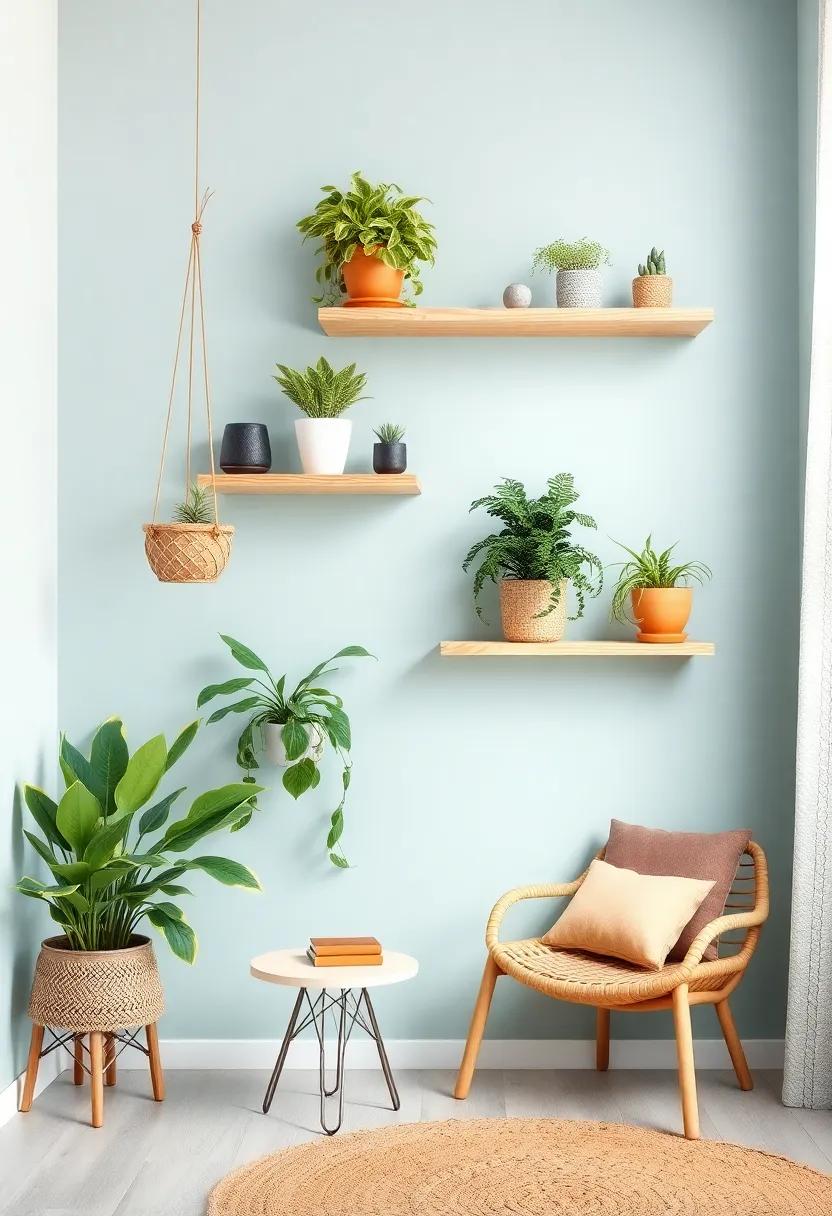 Floating Elements: Install floating shelves or hanging planters to save space while showcasing your eclectic style in a fresh, innovative way
