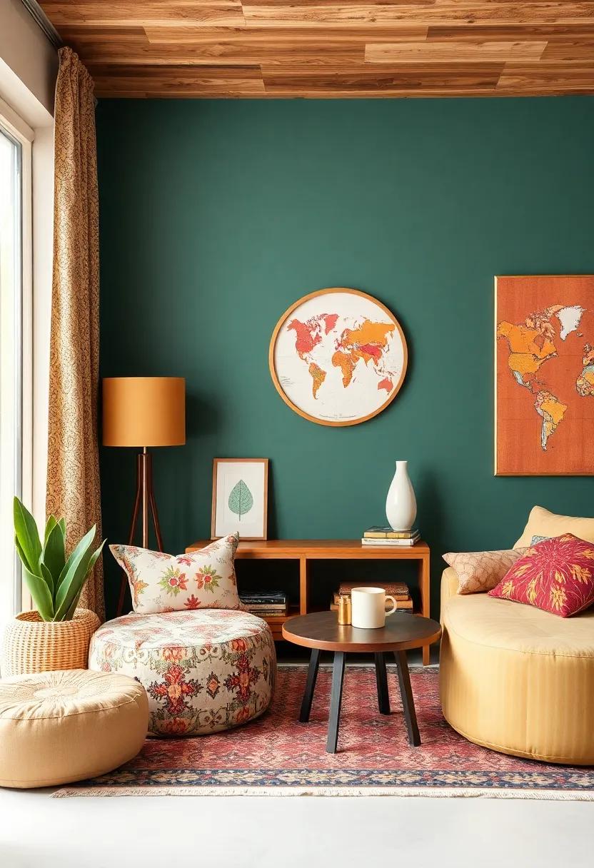 Cultural Accents: Infuse your space with pieces from your travels,like Moroccan poufs or Indian block prints,to bring global flair and warmth