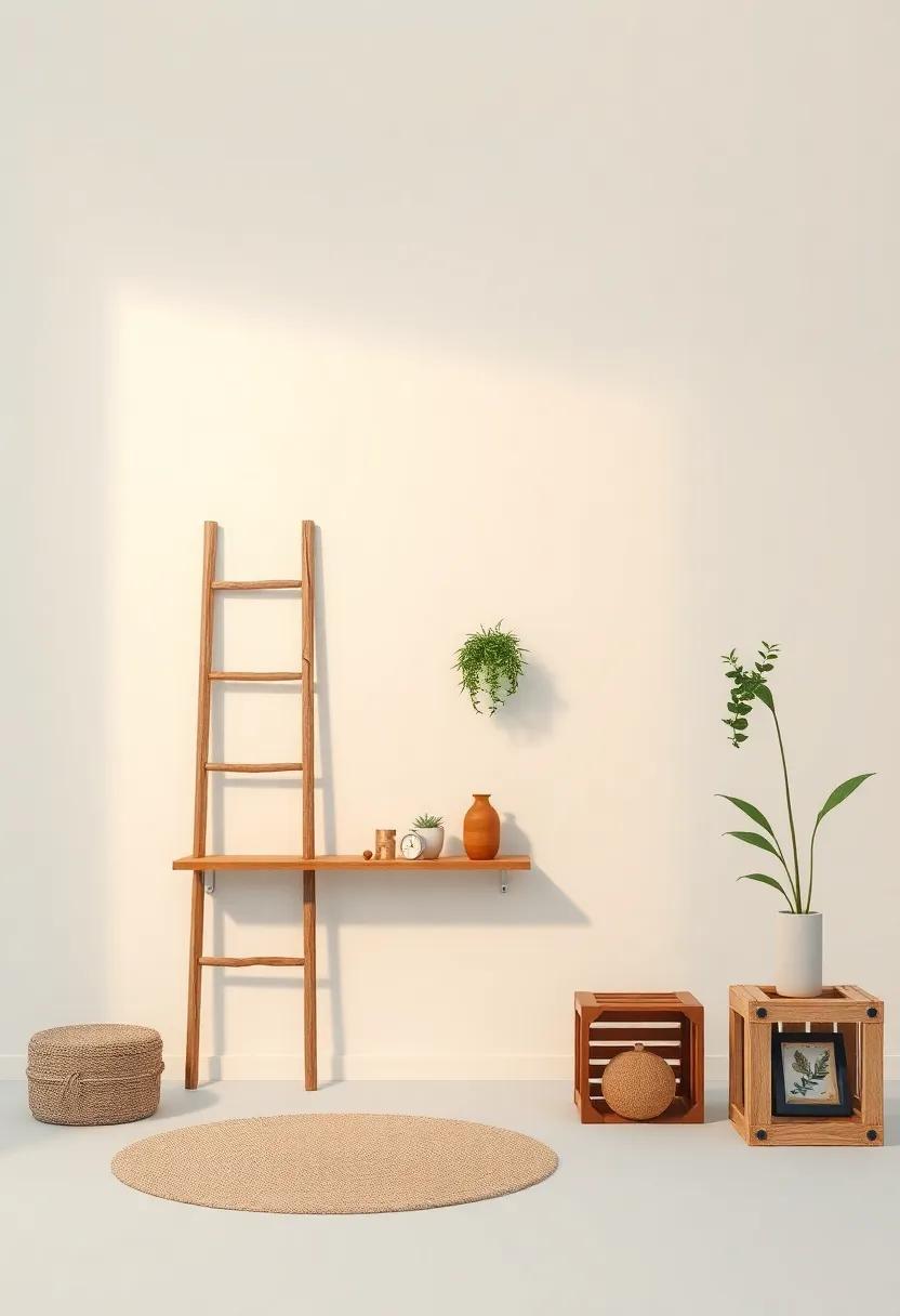 Repurposed Items: Transform everyday objects into decor—think old ladders as shelving or crates as side tables for a quirky touch
