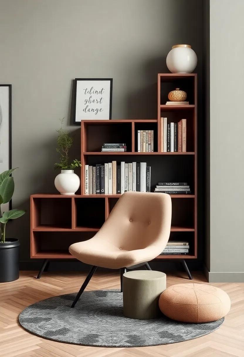 Functional Art Pieces: choose items that serve a purpose but also heighten the aesthetic, like sculptural bookshelves or decorative storage boxes