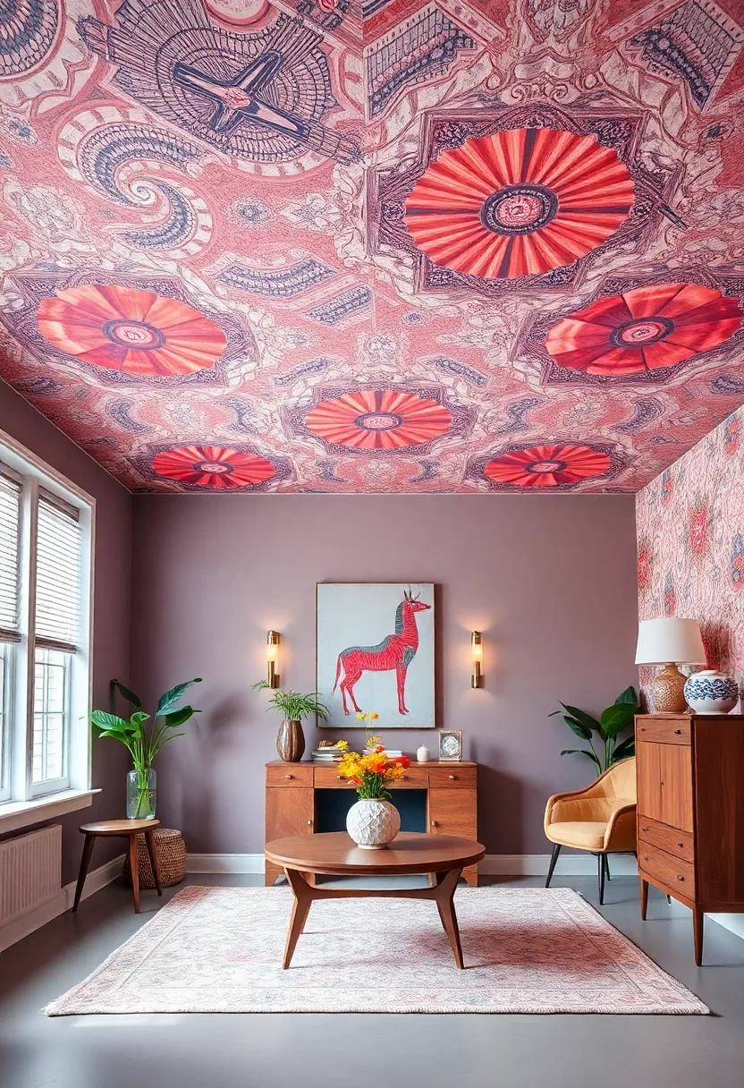 Bold Ceiling Design: Don’t overlook the fifth wall; paint or wallpaper your ceiling to add surprise and draw the eye upward