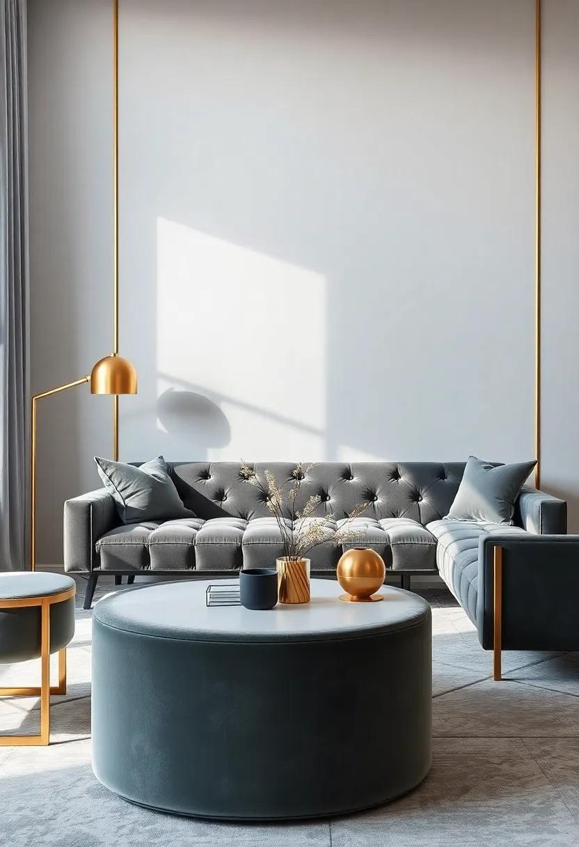 Elevate ‌Your Living Room ‍with ​Striking‍ Gold Lines And Velvet Elegance