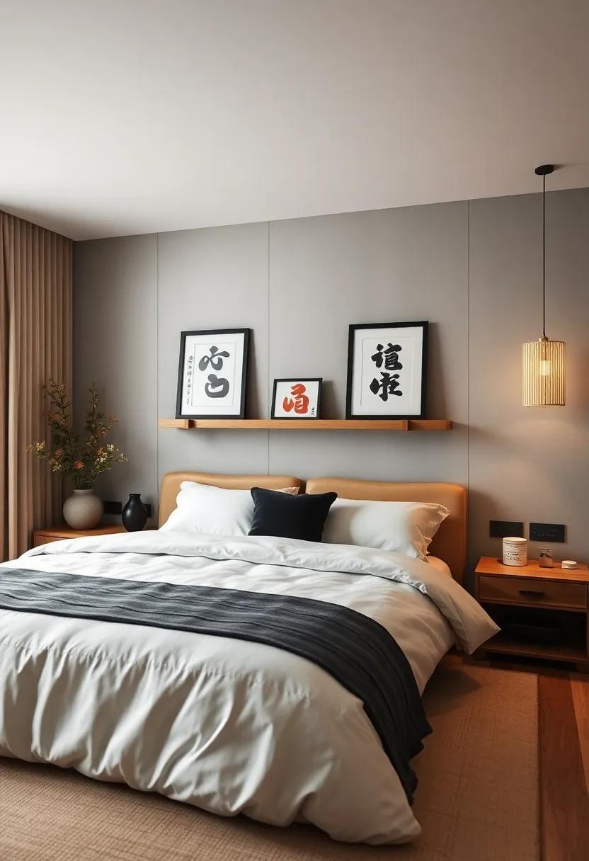 Incorporate Japanese‍ Calligraphy: Use shelves to display ⁣beautifully ‌framed calligraphy pieces, adding culture and ⁤character to your bedroom