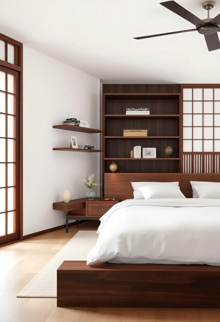 mix Traditional and Modern: Combine sleek,contemporary shelving with traditional elements like shoji screens to create a balanced aesthetic