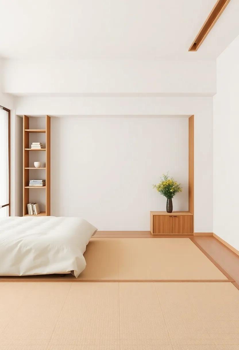 Tatami and Shelving harmony: Integrate shelving with tatami mats for‌ a cohesive aesthetic that respects traditional Japanese design principles