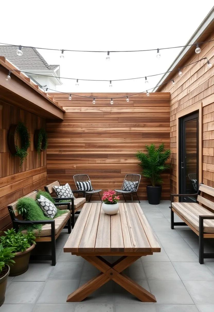 Embrace Weathered Wood: Use reclaimed barn wood⁤ for benches and ⁣tables‍ to ​add authenticity and⁢ warmth to your patio