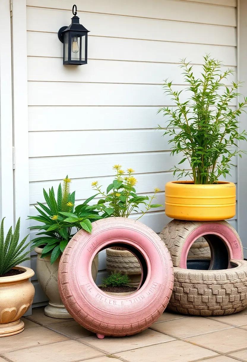Recycled Tire Planters: Transform old tires into quirky planters; paint them in soft pastels for a cheerful touch to⁤ your patio's greenery