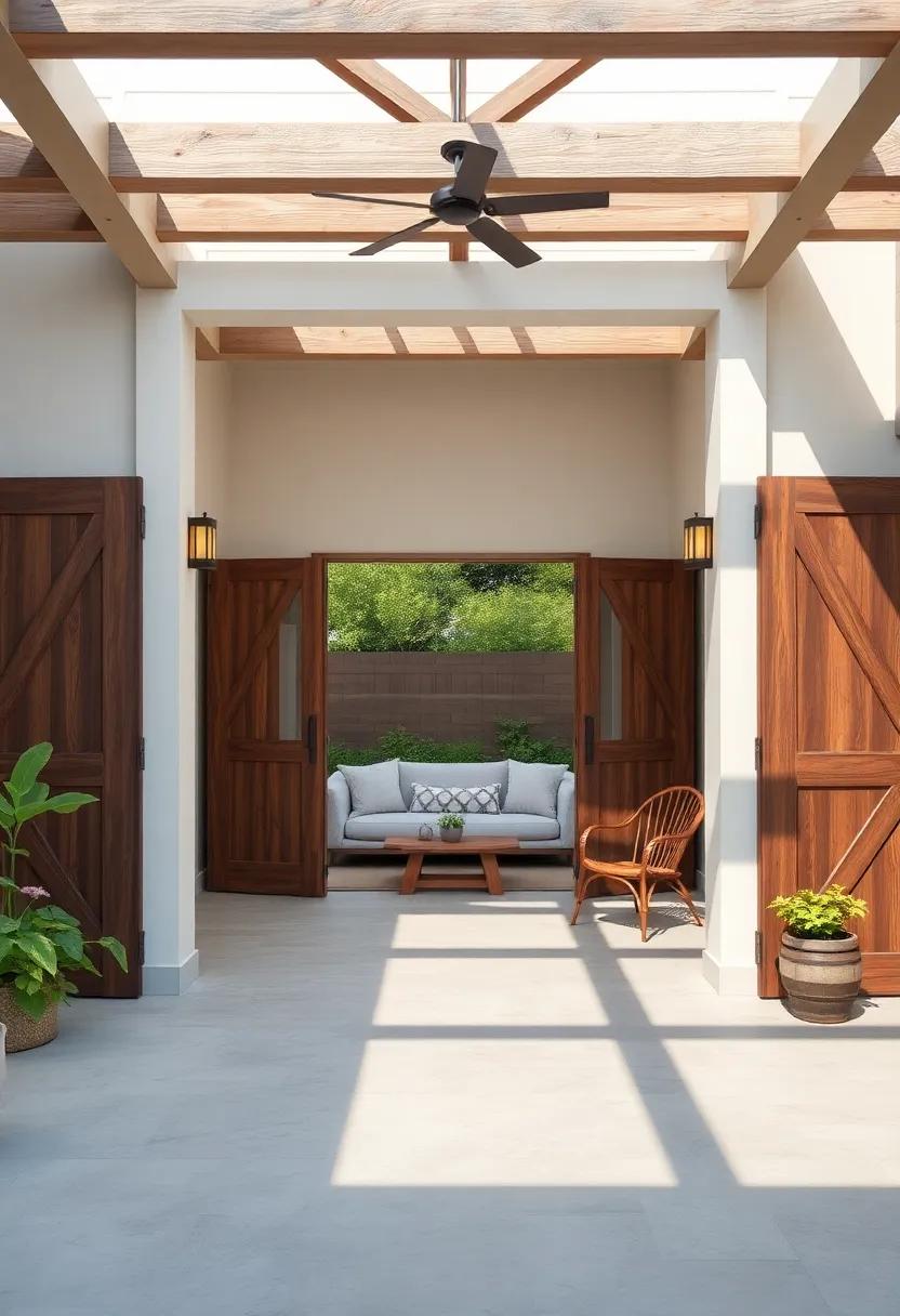 Barn Door Accents: ​Incorporate barn doors as decorative features or even as folding partitions to create intimate outdoor spaces