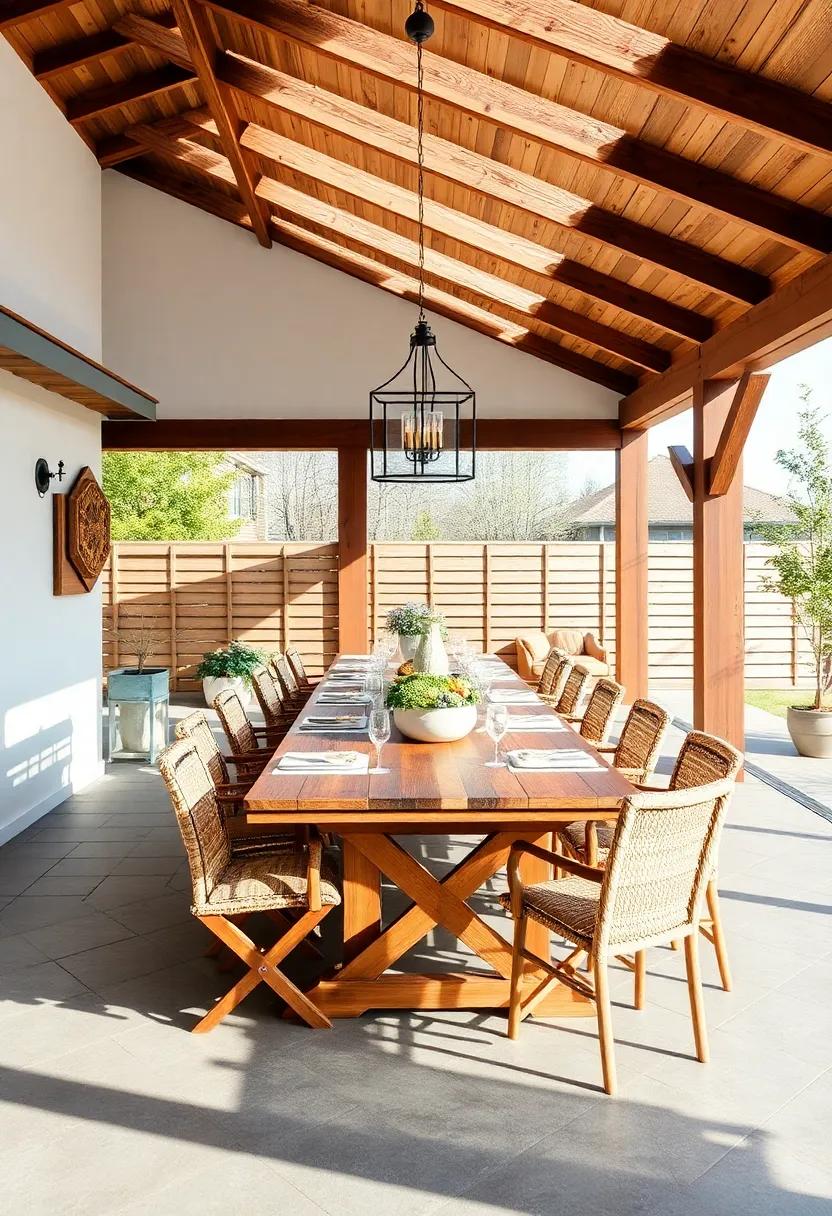 Farmhouse Dining Table: Invest in ‌a sturdy, ⁣handcrafted dining table where family and ⁣friends‌ can gather for meals under the open sky