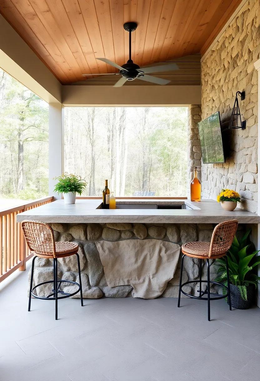 nature-Inspired Bar: Use natural materials like stone and wood, ⁢emphasizing an organic feel to blend perfectly with the outdoors