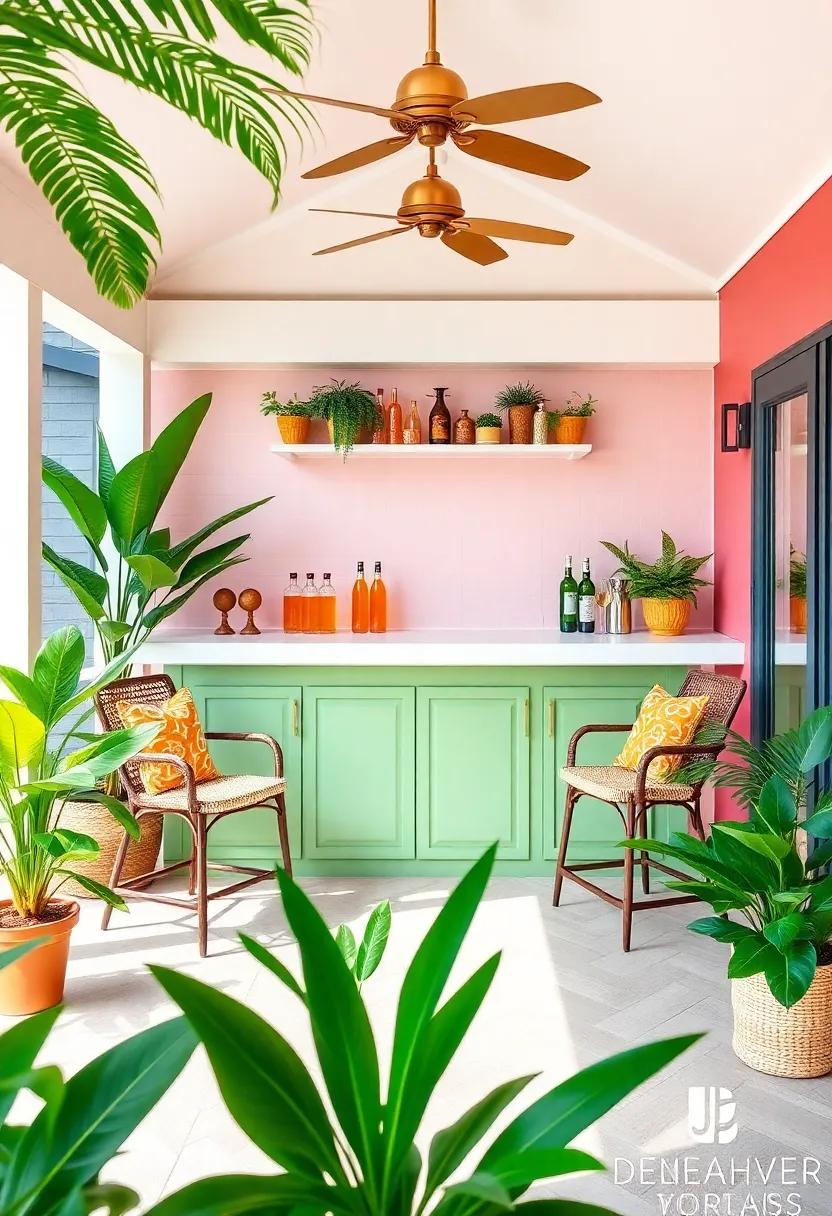 Tropical Oasis: Add vibrant colors and tropical plants​ to create a bar that feels‍ like a⁤ vacation​ getaway, perfect for serving fruity cocktails