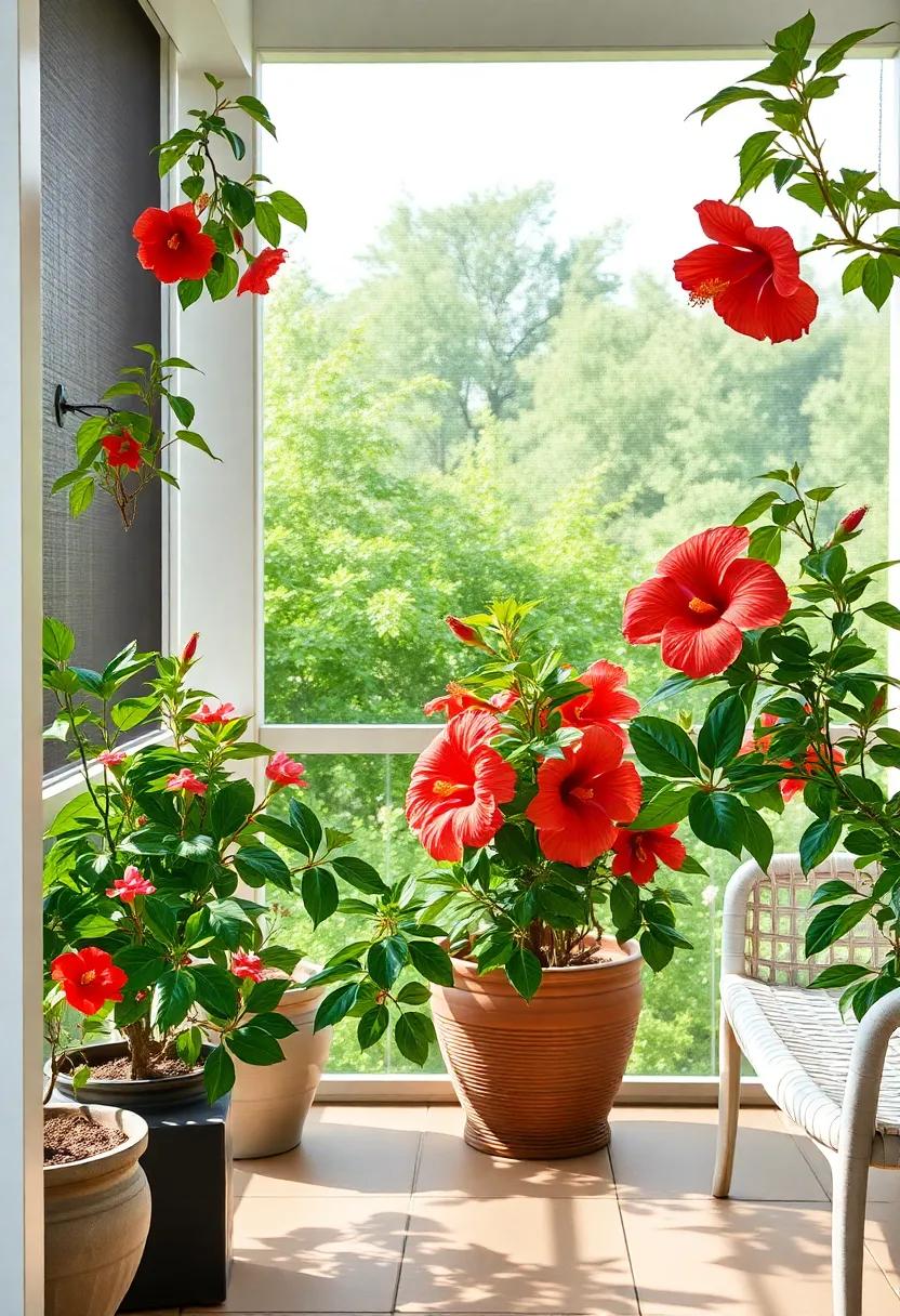 Lush Hibiscus‌ Flowers Creating ⁤a Tropical Oasis on⁢ Your Screened Patio